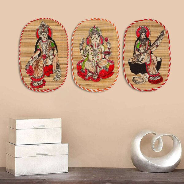 Bamboo Hand Crafted Wall Hangings Of The Trio Of  Ganesh Ji, Laxmi Ji And Sarwasti Ji Painting For Home D?cor